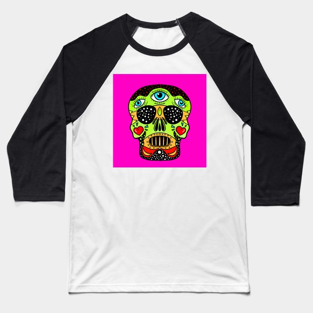 Candy skull 3 Baseball T-Shirt by fakeface